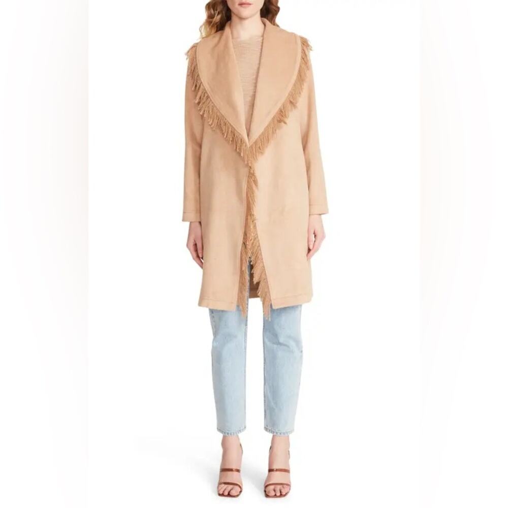 NWT BB Dakota by Steve Madden Fringe Off Coat Camel Tan Size XS - Picture 3 of 10